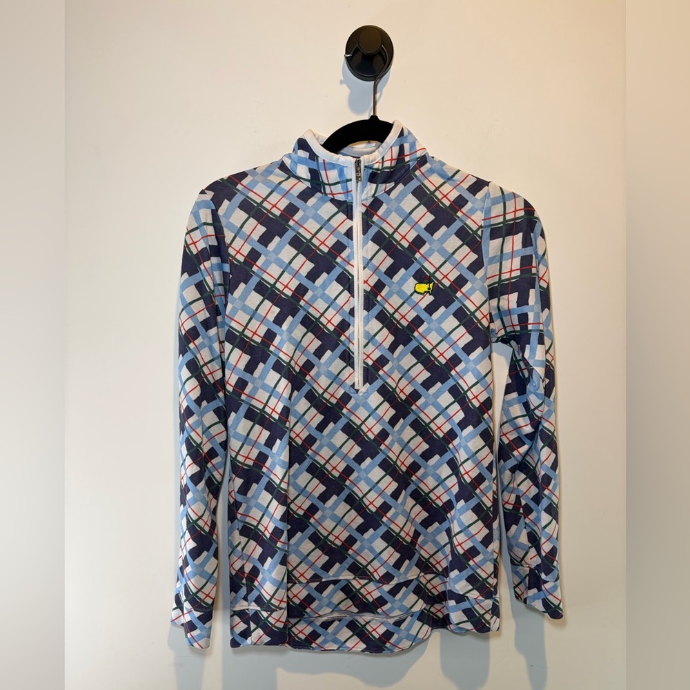 Masters Men's Navy, Light Blue & White Plaid Zip-Up Sweater